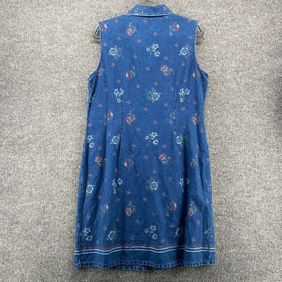 Requirements Dress Size L Blue Floral Linen Metal Button Up Peasant Ranch Farm - Picture 4 of 8